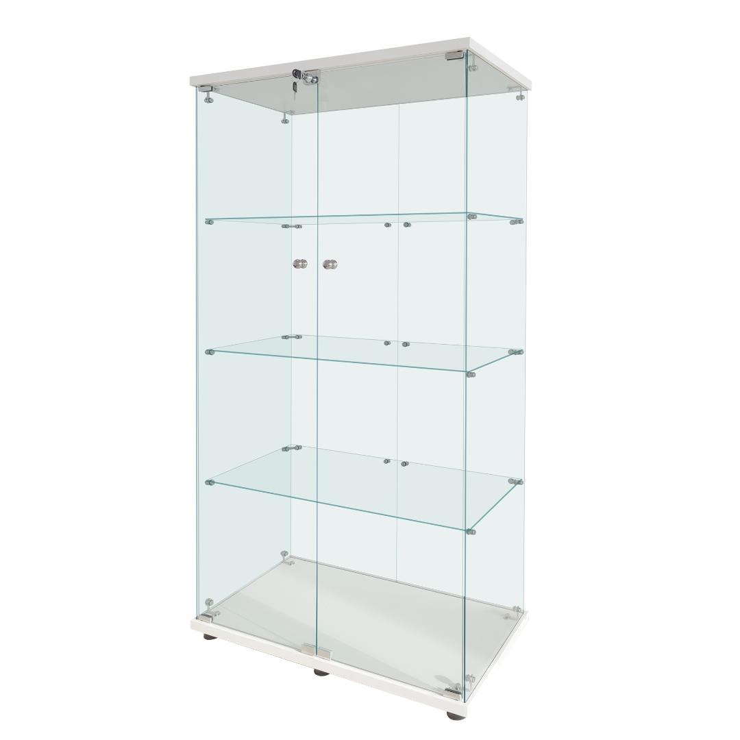 ぴーたこ【新品】コレクションケース ガラス 4段ワイド 棚 ホワイト