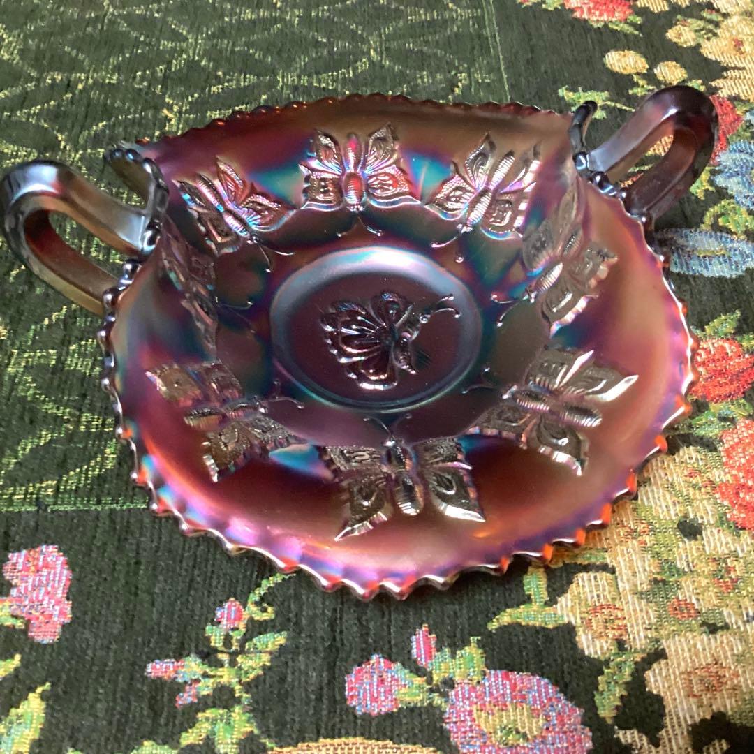 フェントン　バタフライ柄カーニバルグラス　ヴィンテージ