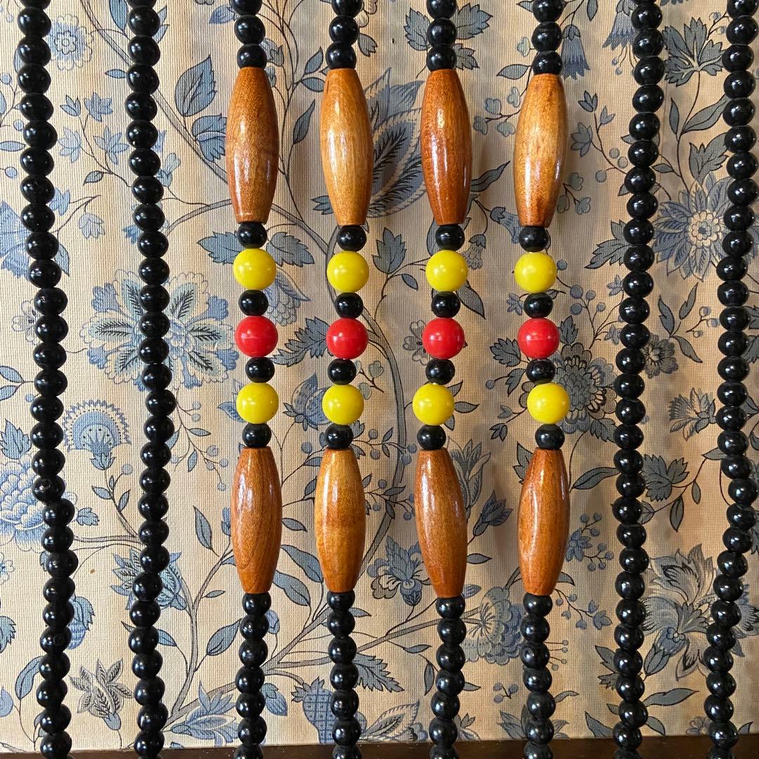 昭和レトロ　ビーズのれん　珠暖簾　黒ビーズ