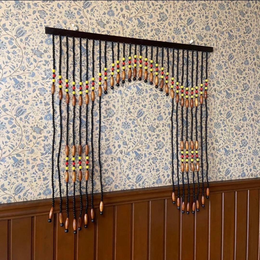 昭和レトロ　ビーズのれん　珠暖簾　黒ビーズ