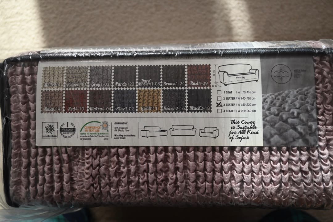 未使用品　ポンパス３人掛ソファカバー、ストレッチファブリック、ピンクベージュ