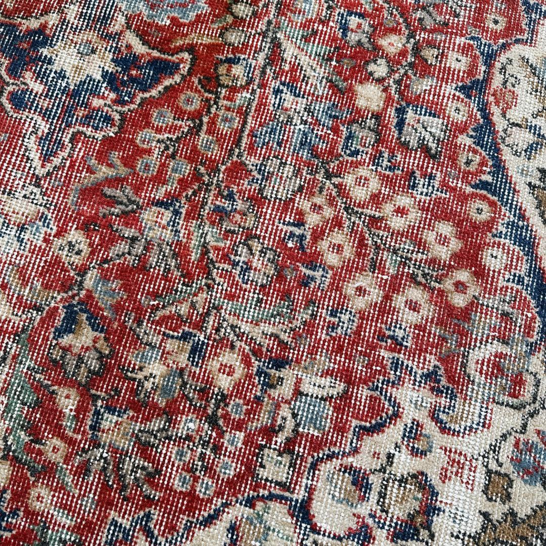 トルコ ヴィンテージラグ A131 超大判 ダークレッド ネイビー メダリオン