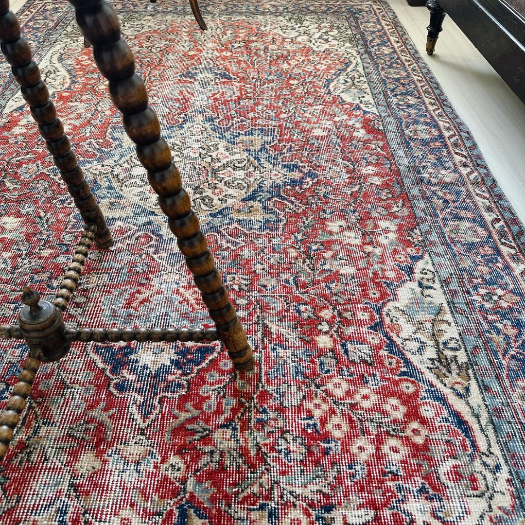 トルコ ヴィンテージラグ A131 超大判 ダークレッド ネイビー メダリオン