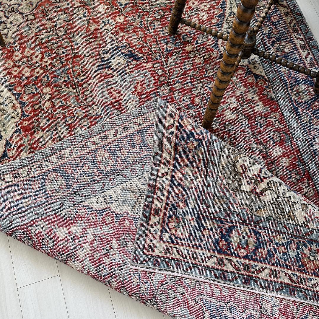 トルコ ヴィンテージラグ A131 超大判 ダークレッド ネイビー メダリオン