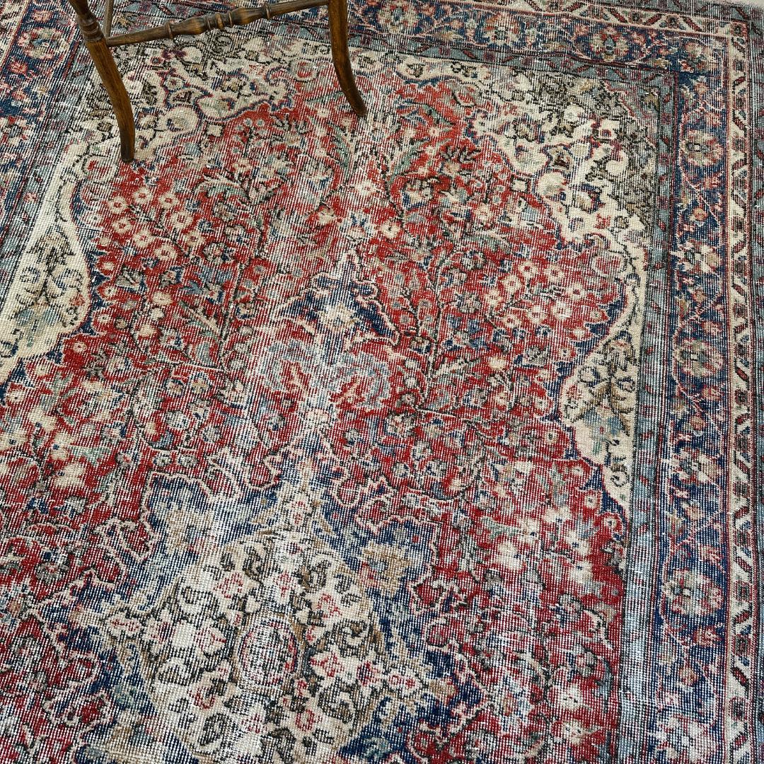 トルコ ヴィンテージラグ A131 超大判 ダークレッド ネイビー メダリオン