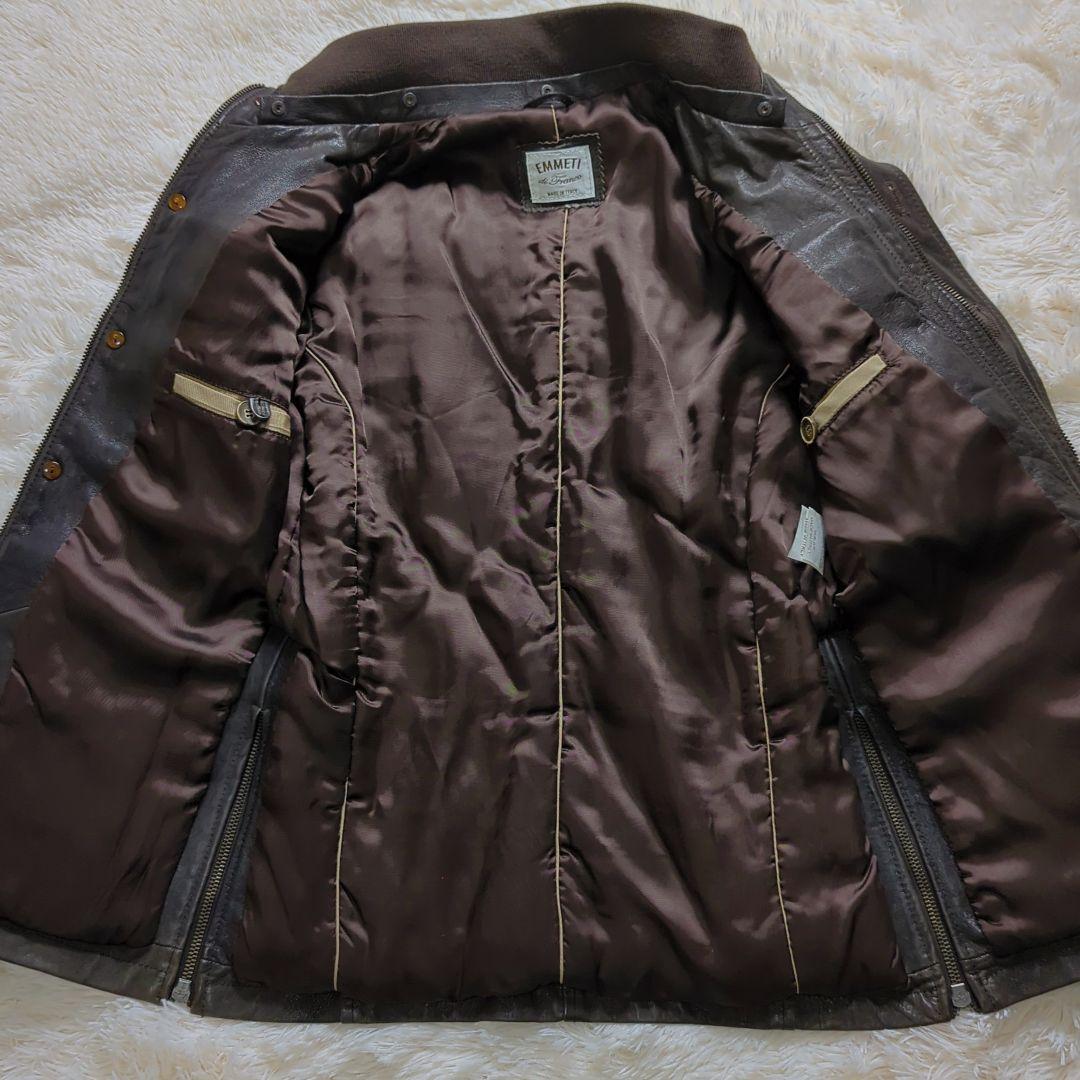【美品】EMMETI ラムレザー ライダース ミリタリー ファー付き