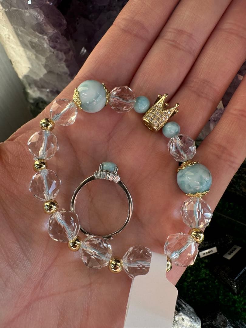 ラリマー天然石 ブレスレット＆リング セット