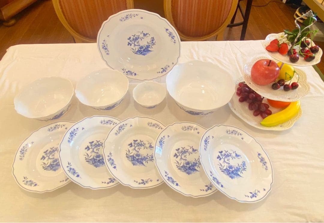 青い花柄の陶器製食器セット 10点 フランス‼️アルコパル