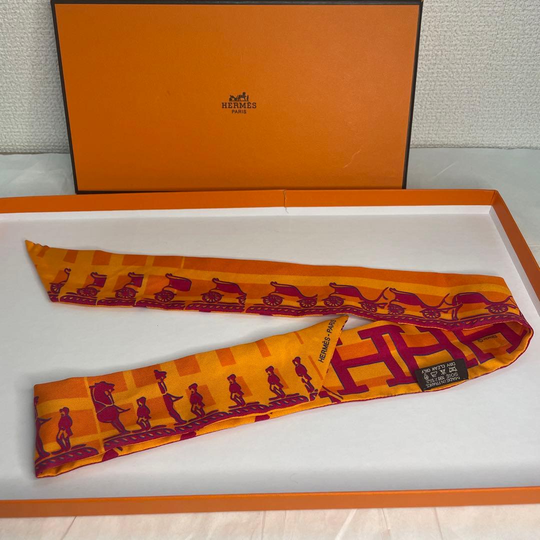 HERMES シルクスカーフ オレンジ 紫 90cm