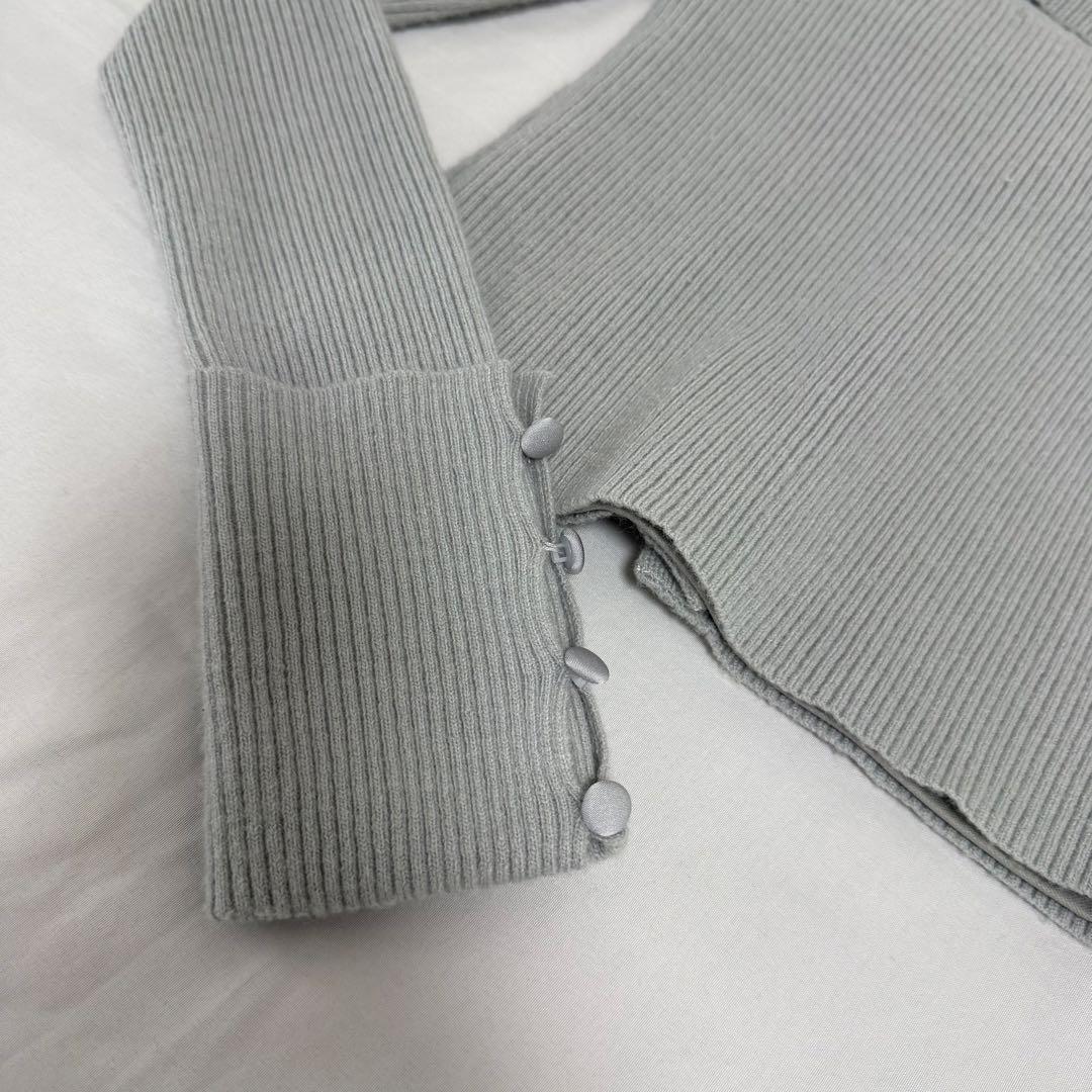 エムミーエメ デコルテ リボン オフショルダー ニット トップス ブルー