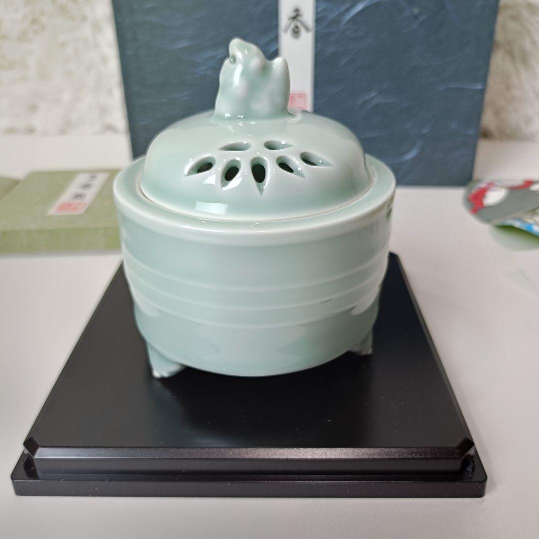 未使用級 鍋島焼 青磁 香炉 大秀作 共箱 沈香 香木セット 香道 茶道
