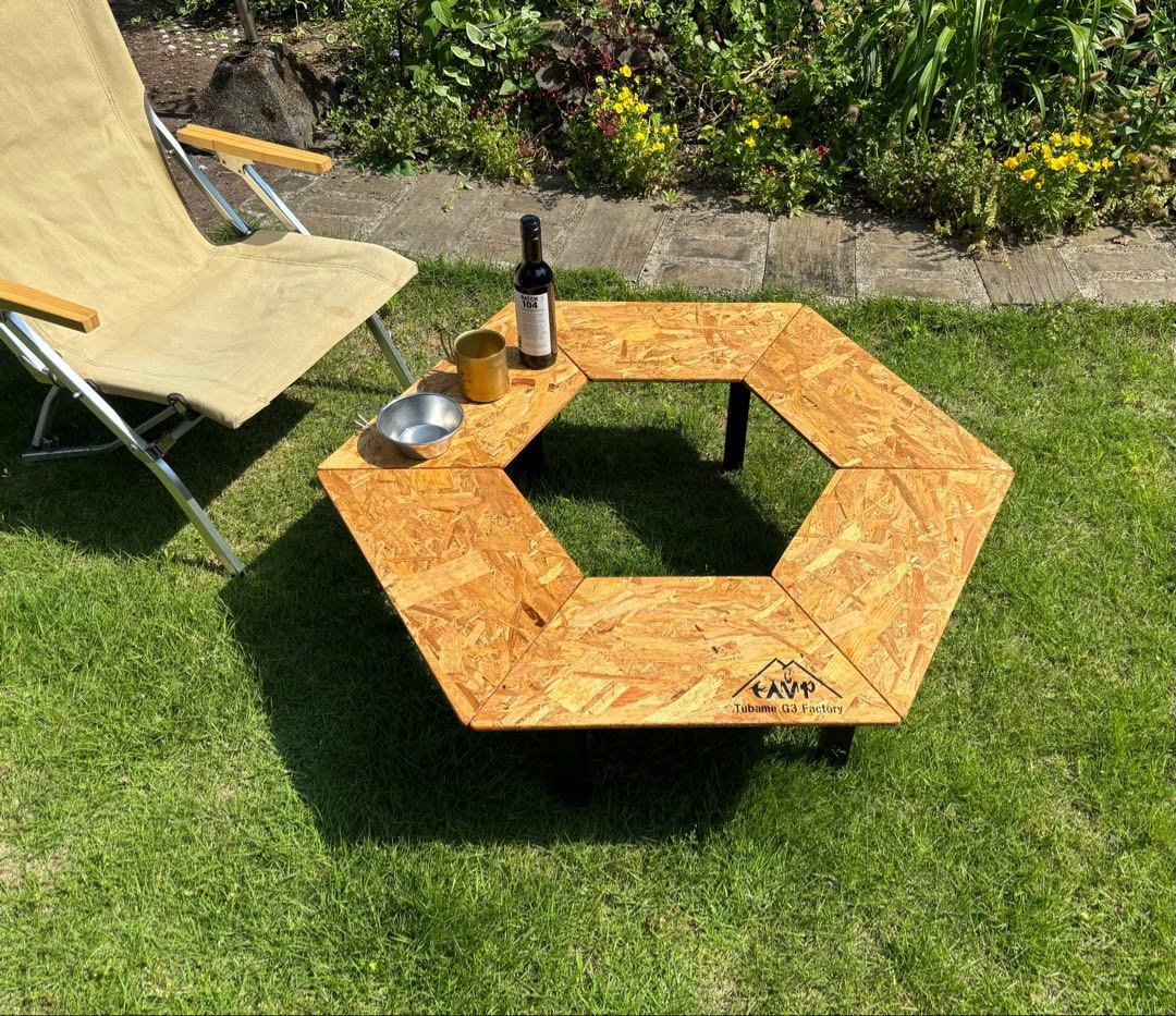 ヘキサテーブル50 センターテーブル付き　チークニス仕上げ　FHC60t