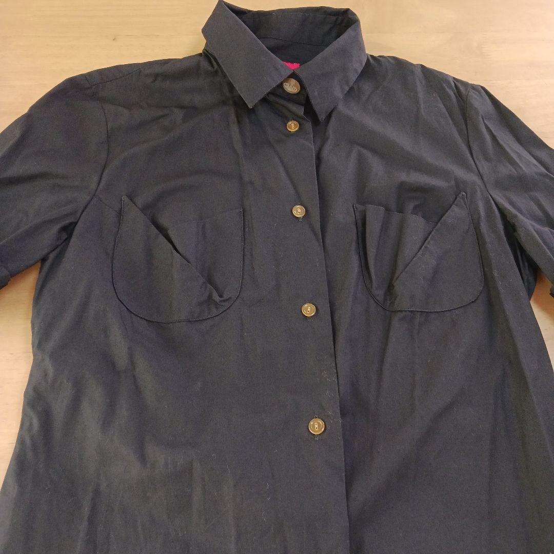 ヴィヴィアンウエストウッドレッドレーベル 半袖 高襟 シャツ オーブ刺繍ブラック