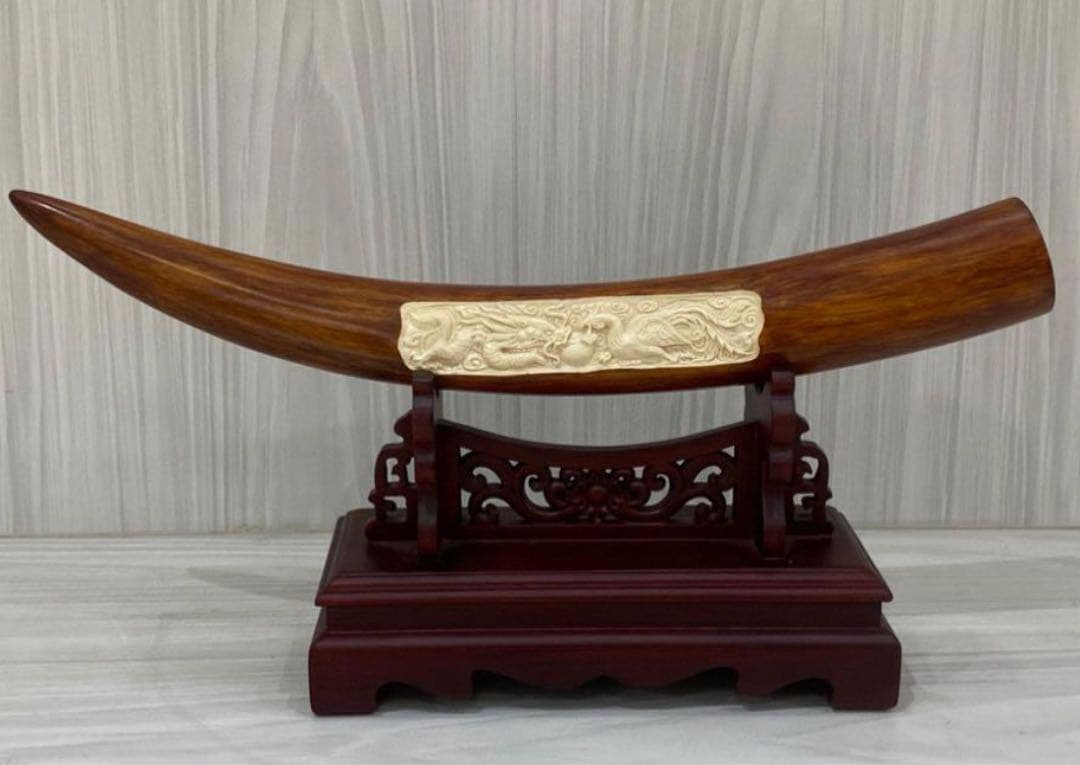 天然マンモス牙美しい手作り彫刻龍鳳呈祥 置物