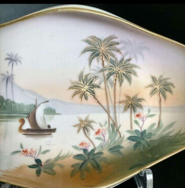 オールドノリタケ 金彩盛り脚付き エジプト風景絵 鉢』