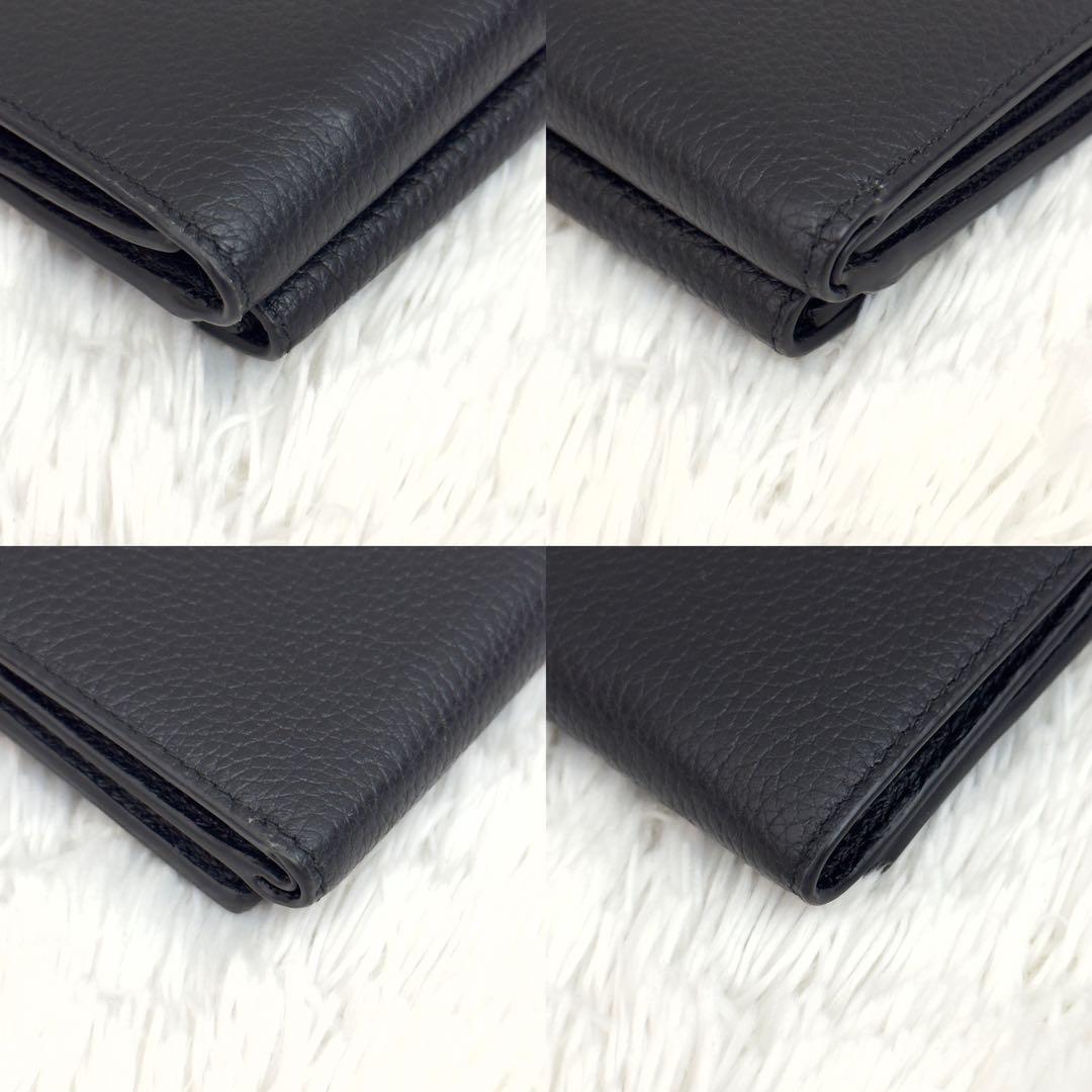 新品同様⭐️PRADA プラダ 三つ折り シボ革 ゴールド金具 財布 レザー