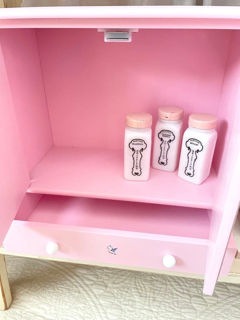 専用です。木製キャビネット小さめピンク＆デカール＆ミルクガラスセット·͜· ♡
