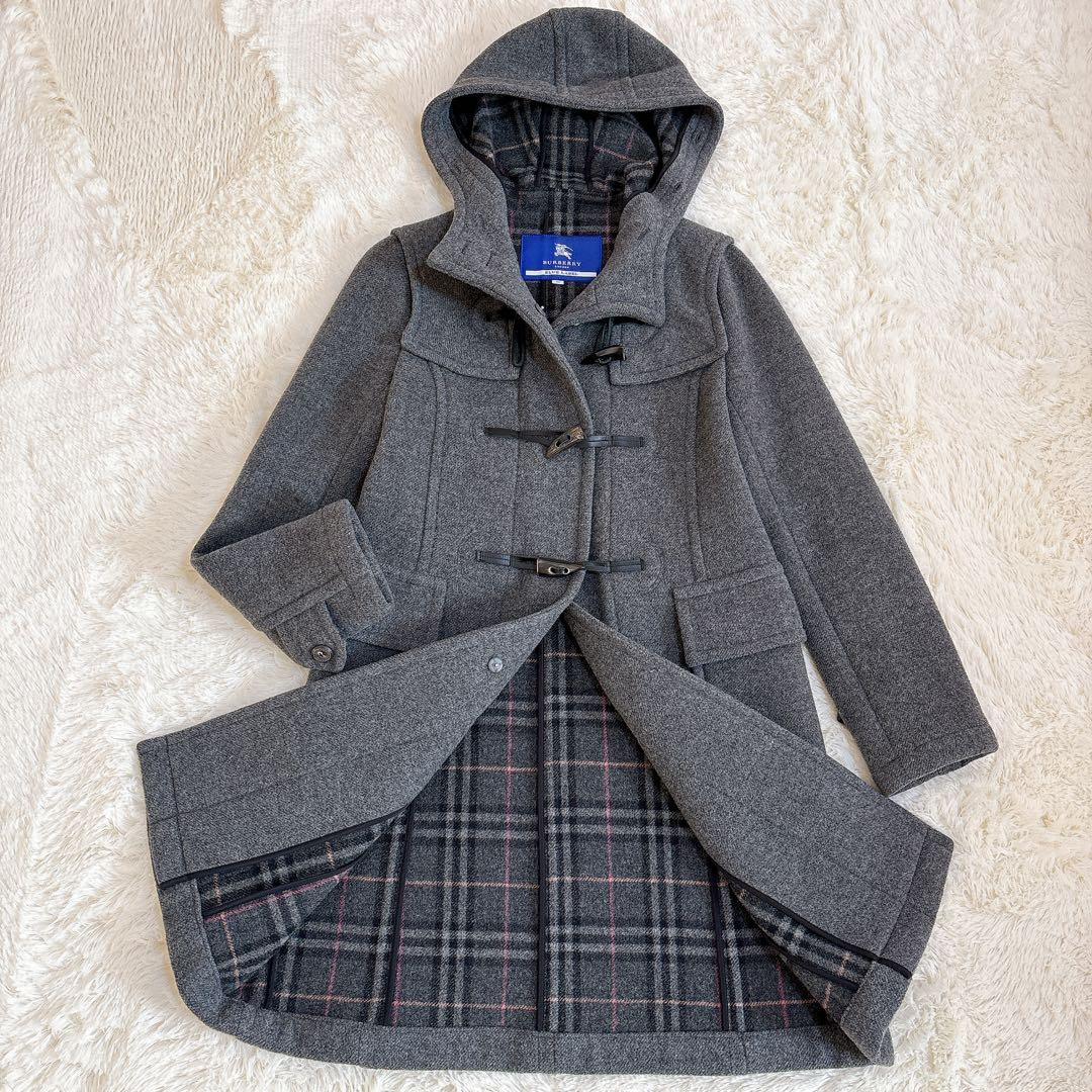 極美品☆バーバリーブルーレーベル ノバチェック ダッフルコート グレー 36