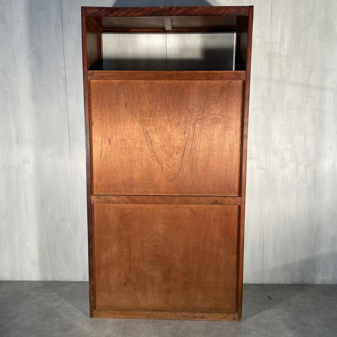 ヴィンテージ ガラスキャビネット モールガラス 本棚 食器棚 古家具 木製