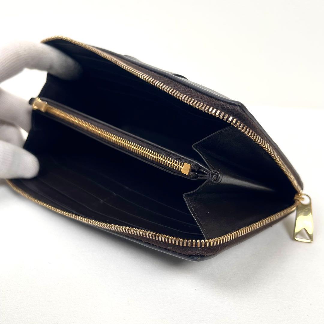 ボッテガヴェネタ　長財布　カセット　ラウンドファスナー　本革　ダークブラウン