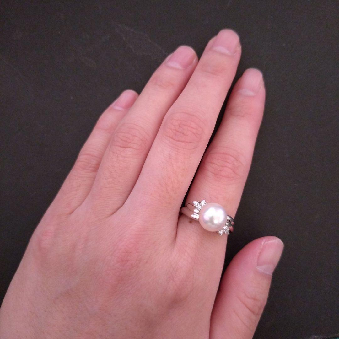 Pt900 ダイヤ0.16ct ＆ パールリング 約11号