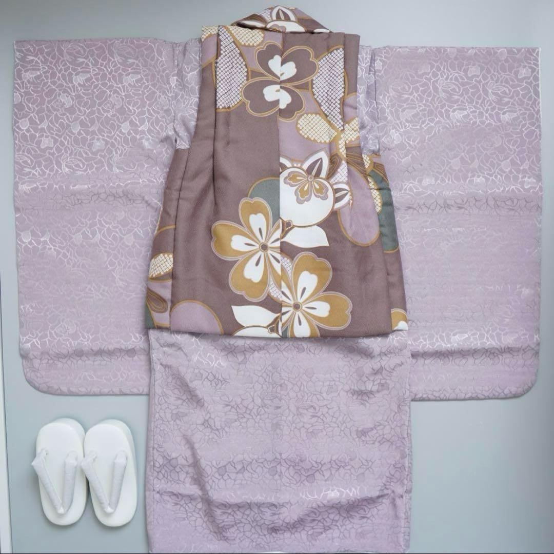 【ひよこ商店】七五三 3歳 着物　被布コートセット　女の子（ベレー帽付き）