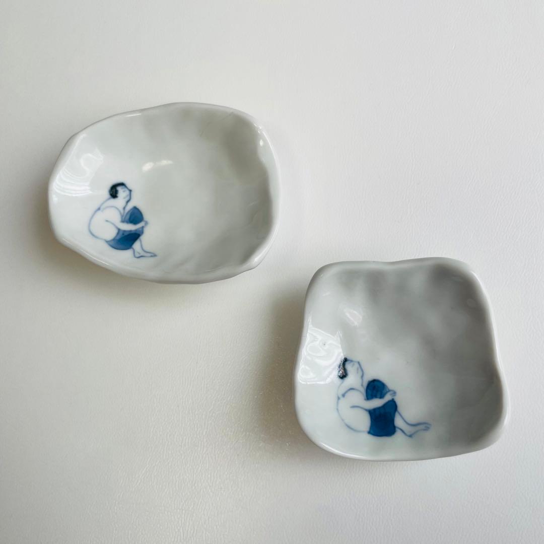 【新品未使用】浜野まゆみ 小皿2枚セット 人物絵 手びねり