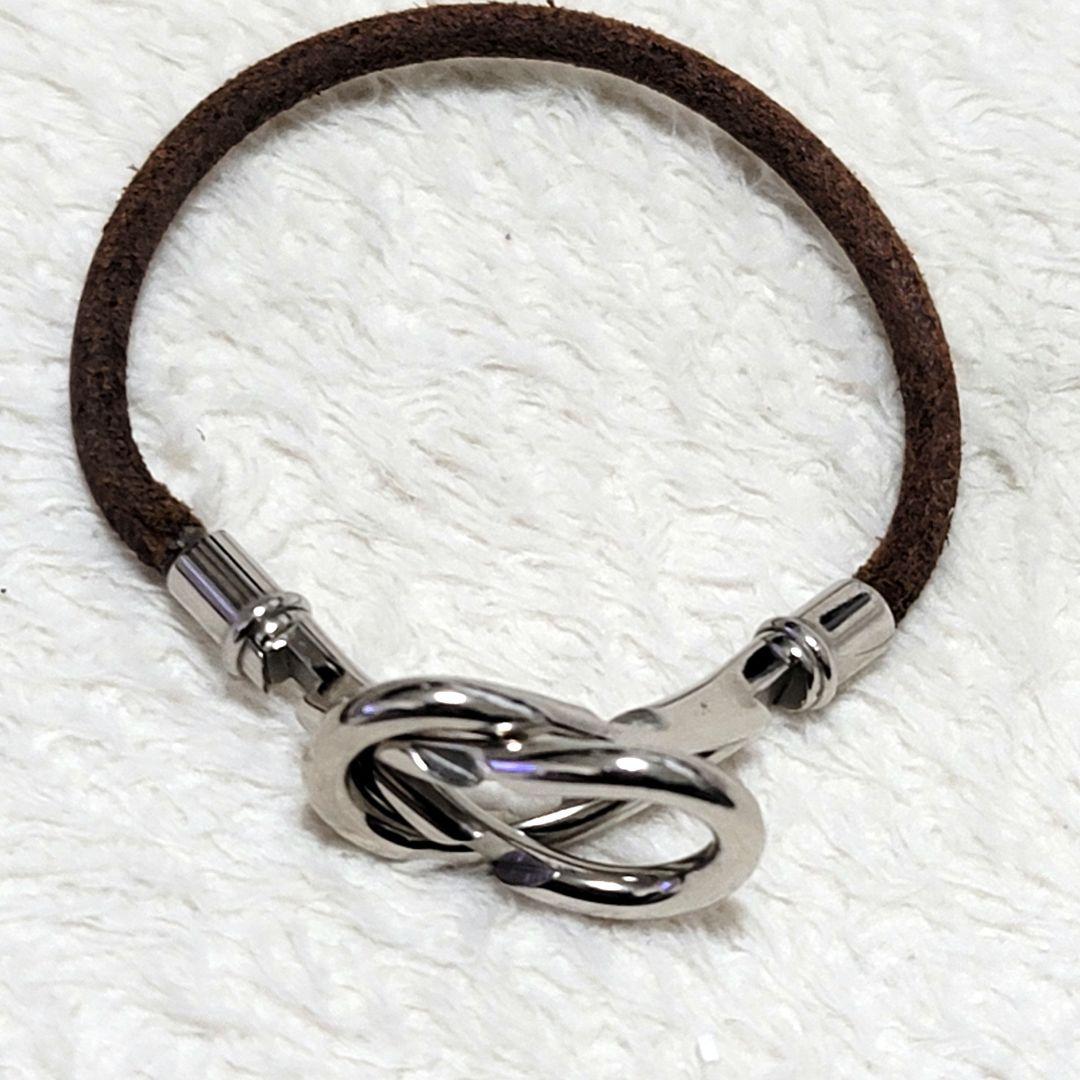 エルメス アタメ ブレスレット シルバー ブラウン レザー