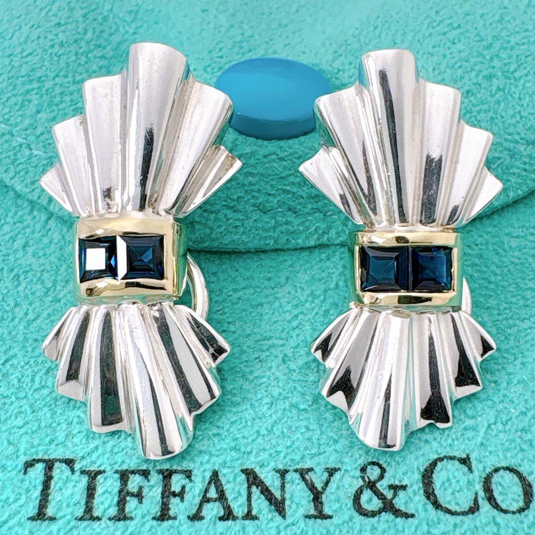 極美品 オールドティファニー サファイア コンビ イヤリング シルバー k18