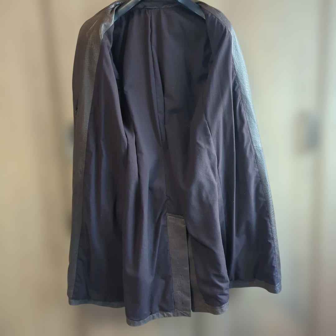 美品ラムレザー 　シングルトレンチコートSLIMFIT　灰色っぽい淡茶　型押　M