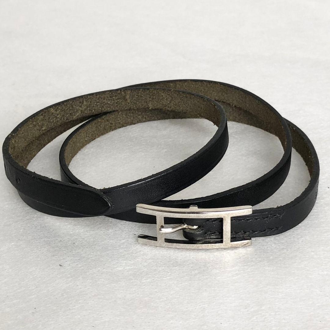 【美品】HERMES レザー ブレスレット バングル ブラック