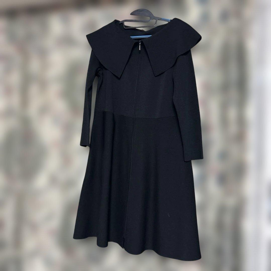 TO BE CHIC 黒の大きな襟付きロングコート 大きいサイズ46