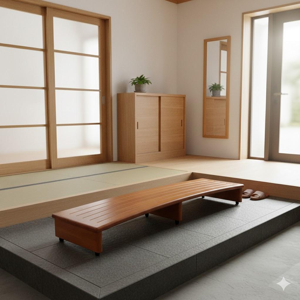 幅120cmのゆとり。天然木ラバーウッドの贅沢な玄関踏み台・ベンチ