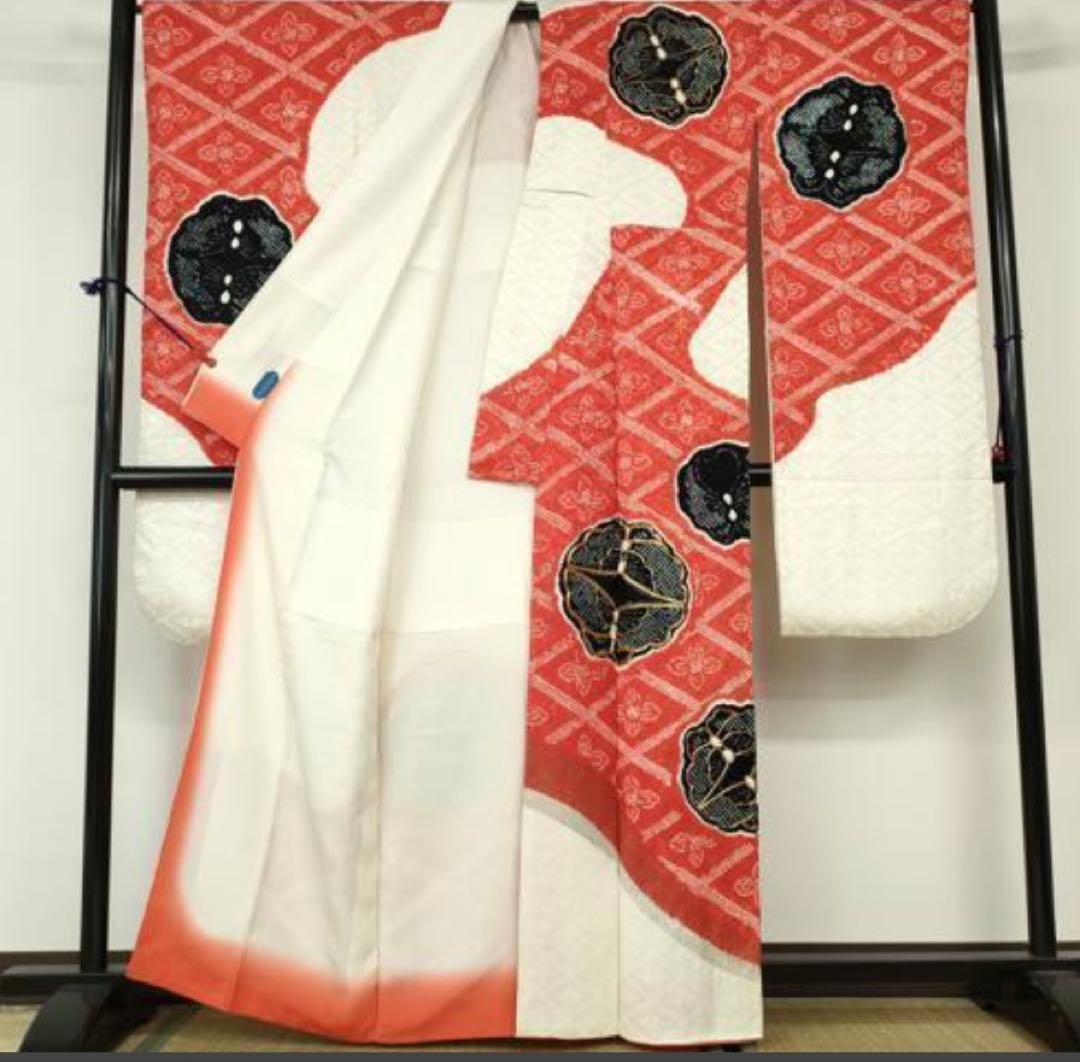 振袖フルセット6点サイズS〜M 駒刺繍　絞り　花蝶文　向かい鶴やまと誂製　正絹