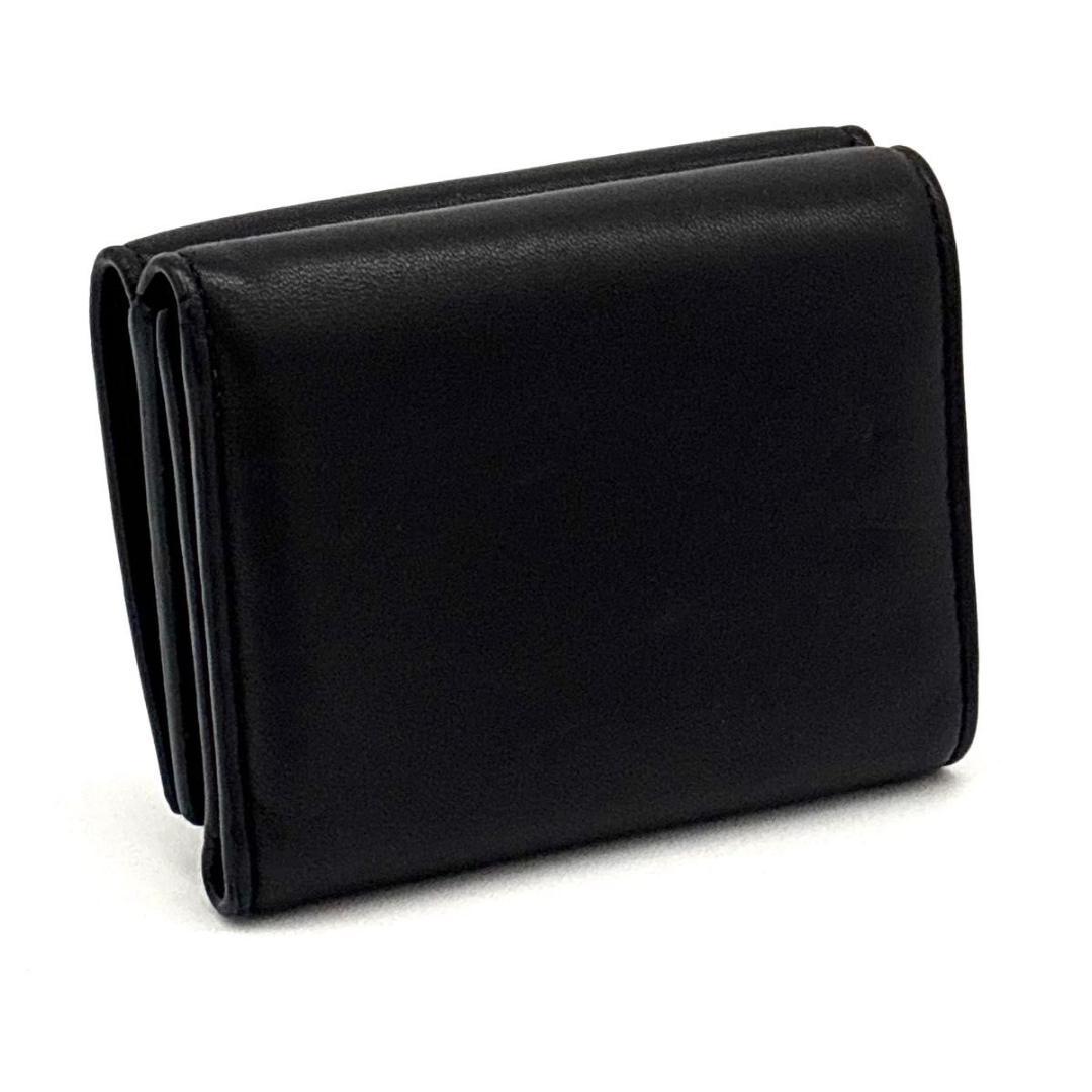 極美品 ロエベ 三つ折り財布 アナグラム 黒 金 レザー コンパクト レザー
