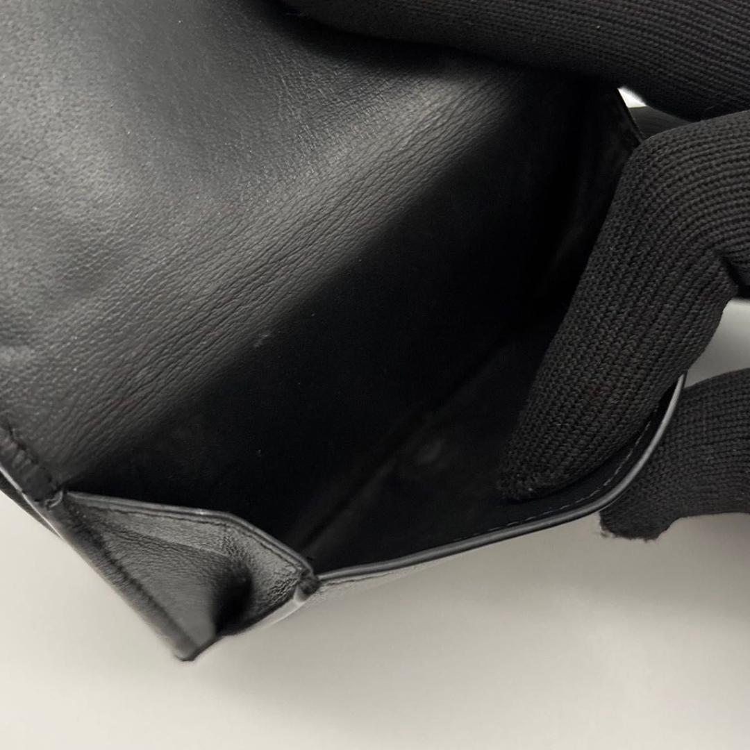 極美品 ロエベ 三つ折り財布 アナグラム 黒 金 レザー コンパクト レザー