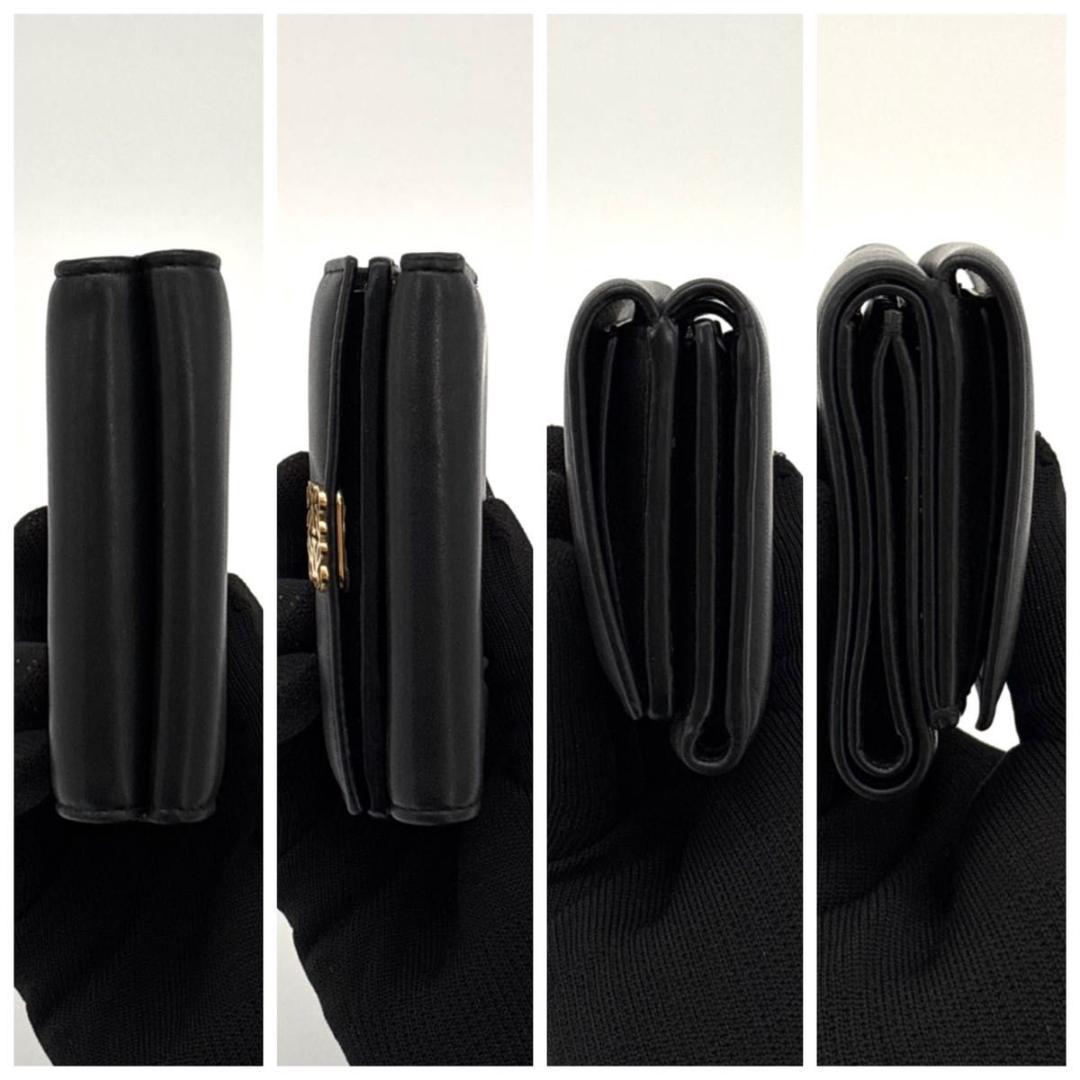 極美品 ロエベ 三つ折り財布 アナグラム 黒 金 レザー コンパクト レザー