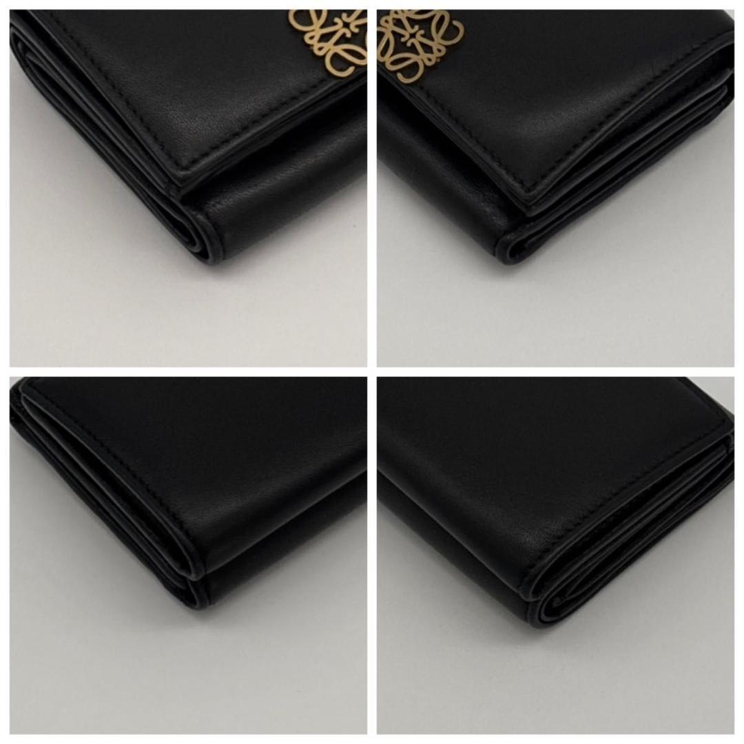 極美品 ロエベ 三つ折り財布 アナグラム 黒 金 レザー コンパクト レザー