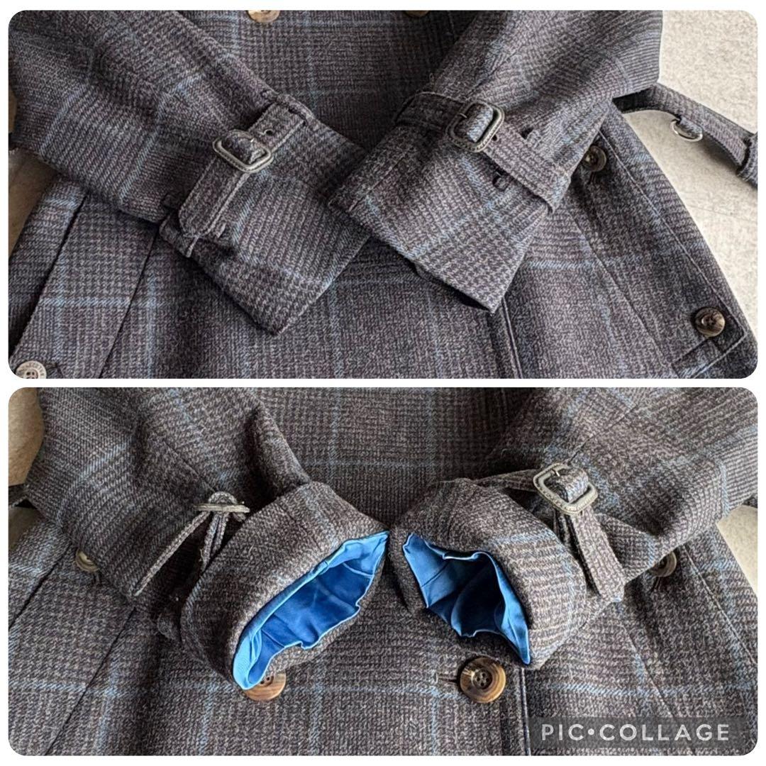 【希少】アクアスキュータム ウール グレンチェック トレンチコート グレー 6