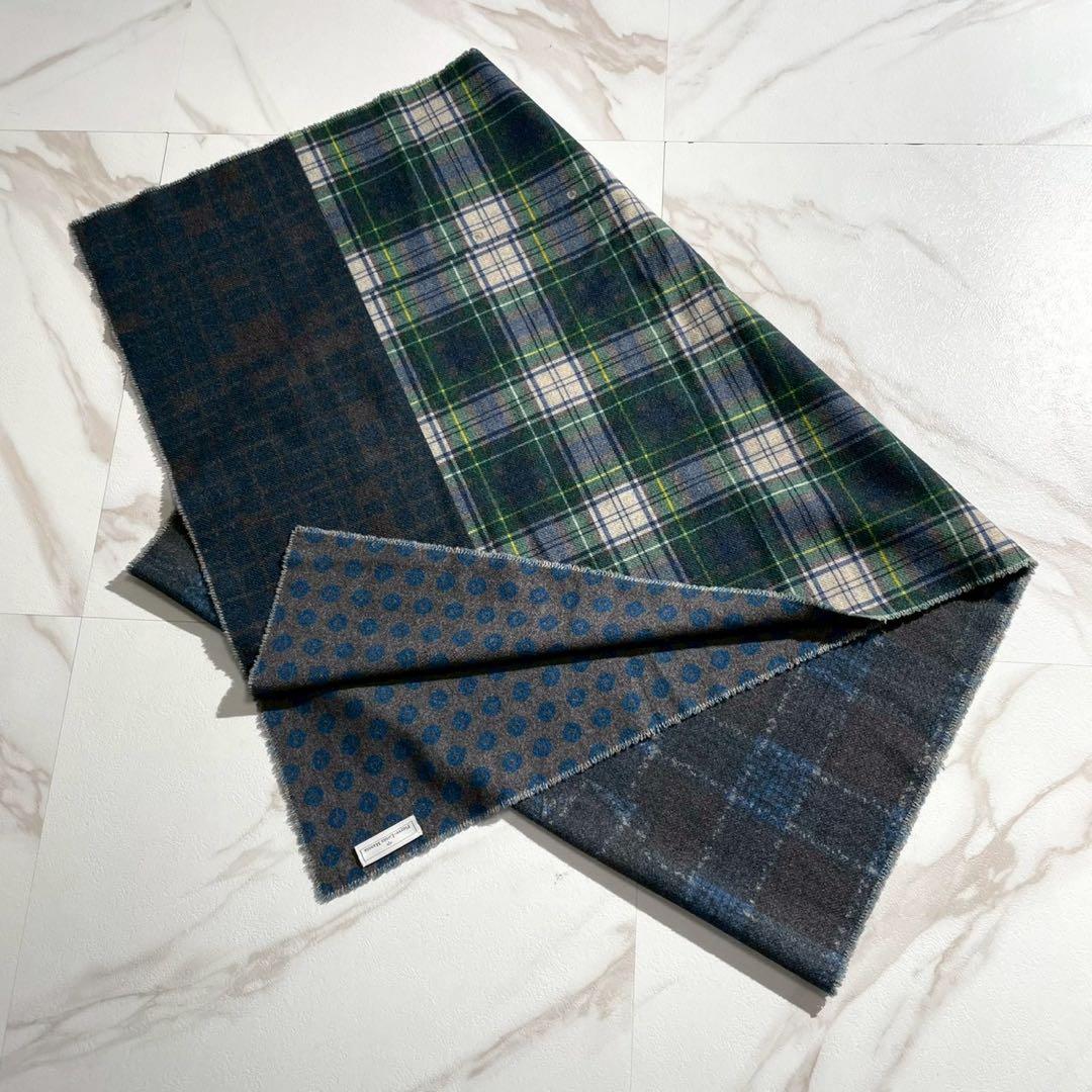 極美品 ピエールルイマシア 大判マフラー 総柄 チェック 豹柄 Pierre