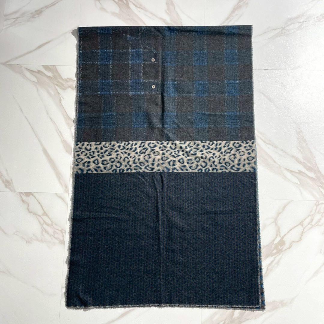 極美品 ピエールルイマシア 大判マフラー 総柄 チェック 豹柄 Pierre