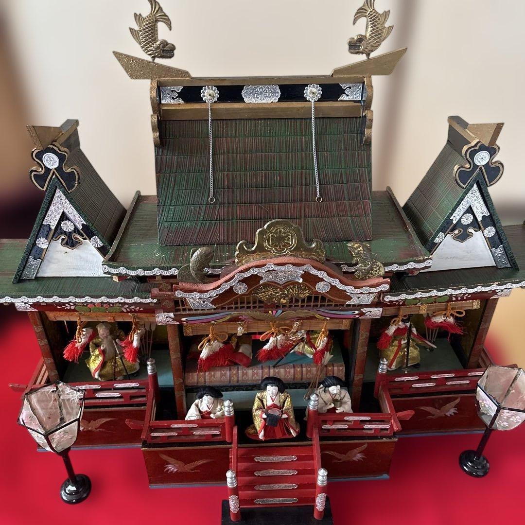 大正時代京都御所御殿お雛様アンティーク骨董品組立式福寿殿木箱非毛氈付高さ60cm