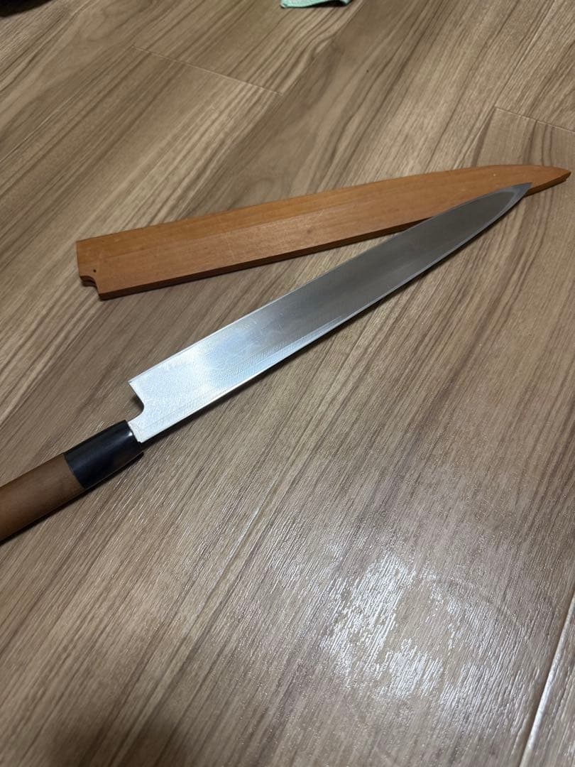 有次　柳刃包丁　本焼　尺　鞘付き　天然砥石研ぎました