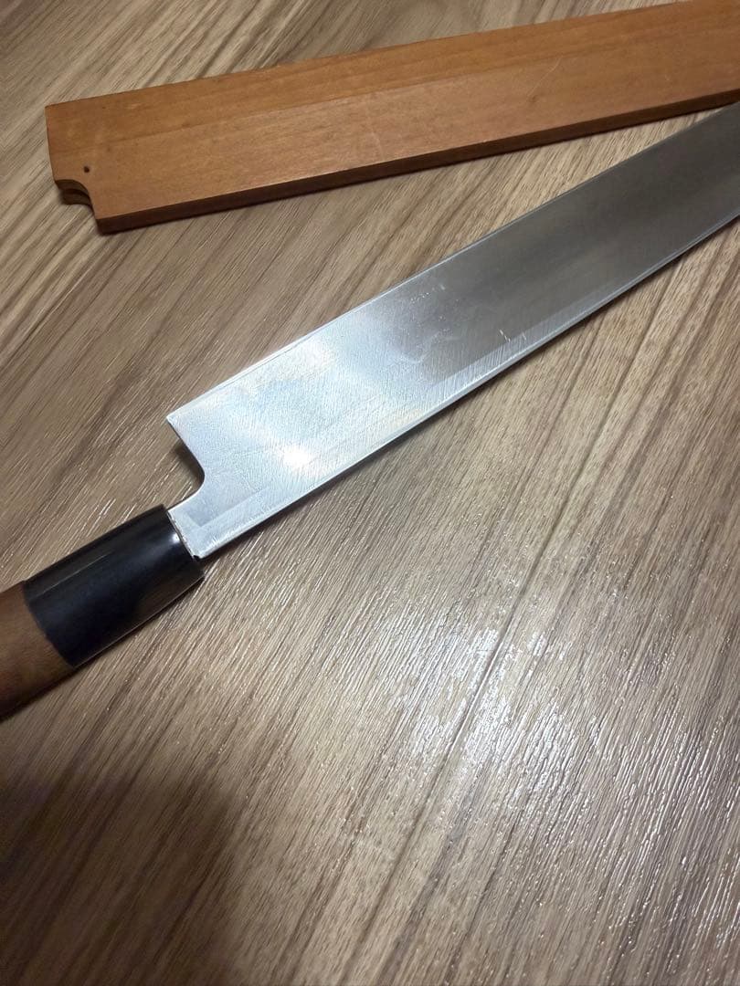 有次　柳刃包丁　本焼　尺　鞘付き　天然砥石研ぎました