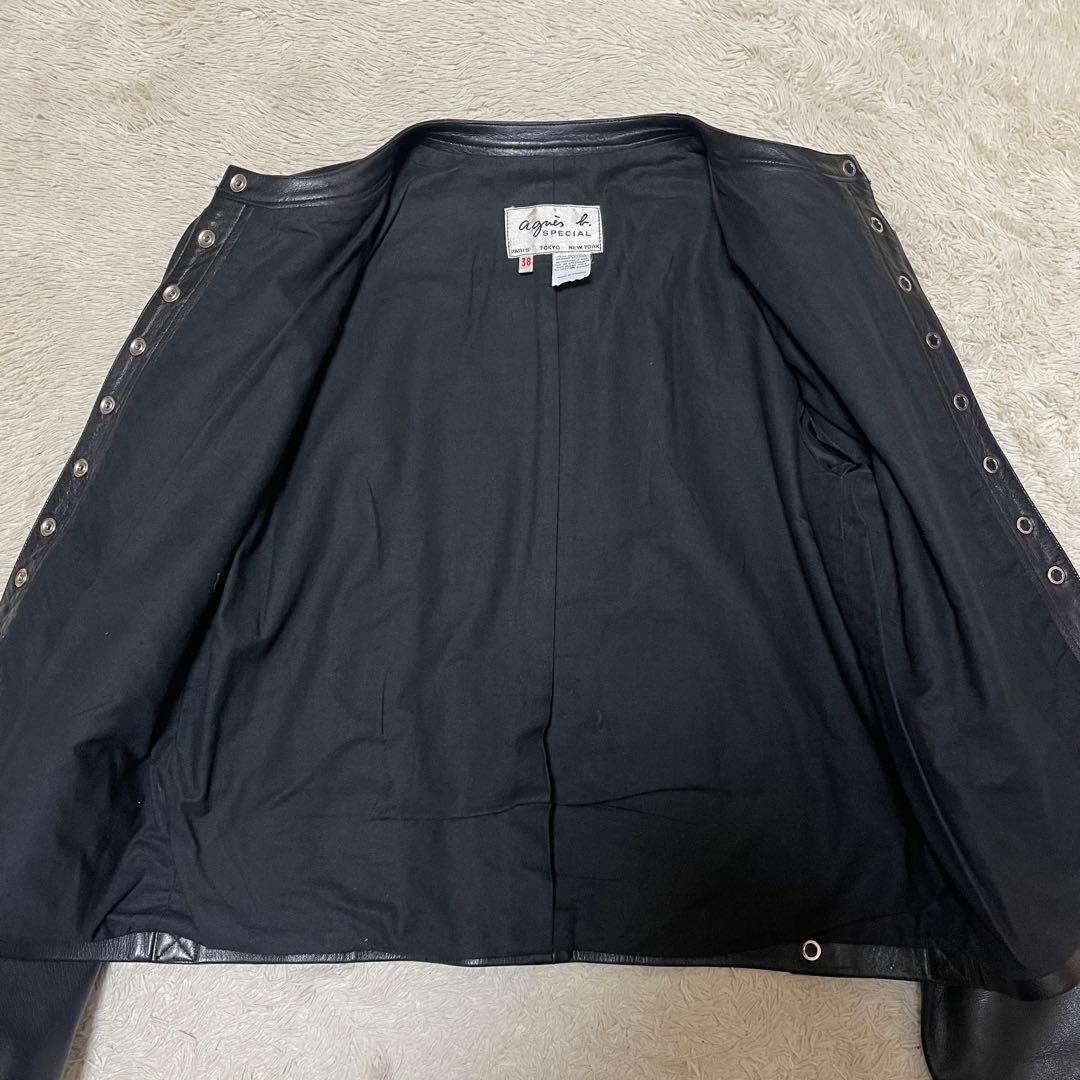 ●アニエスベースペシャル●レザーカーディガンプレッション●パールボタン Lサイズ