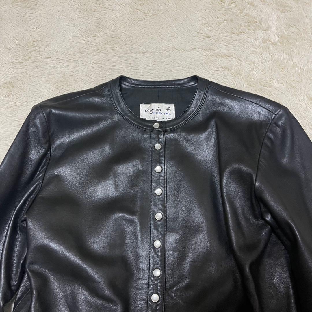 ●アニエスベースペシャル●レザーカーディガンプレッション●パールボタン Lサイズ