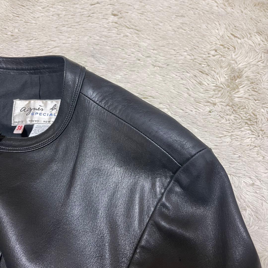 ●アニエスベースペシャル●レザーカーディガンプレッション●パールボタン Lサイズ