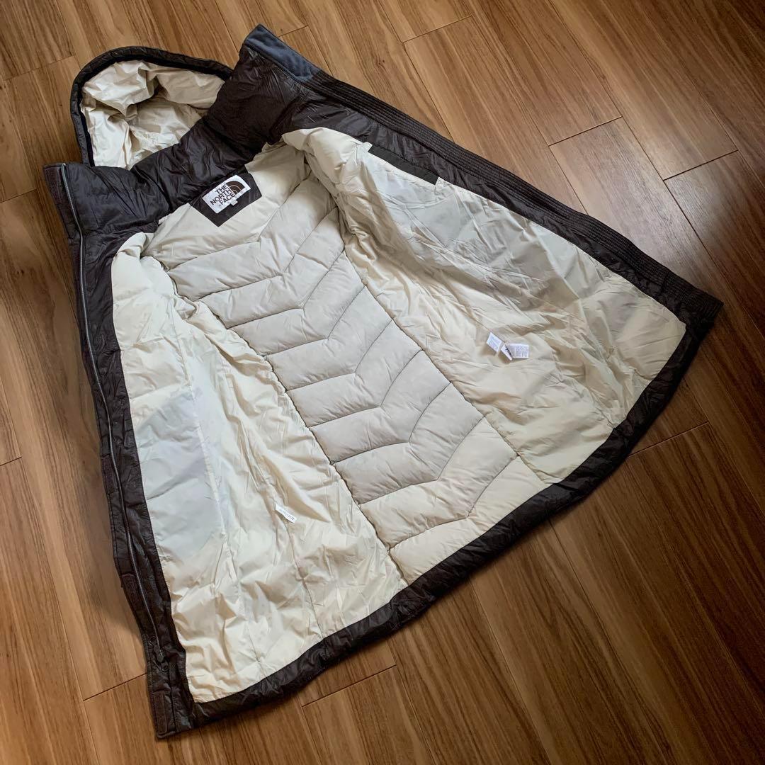 Sノースフェイスレディースブラウン茶色ロングダウンジャケットパーカNORTHFA