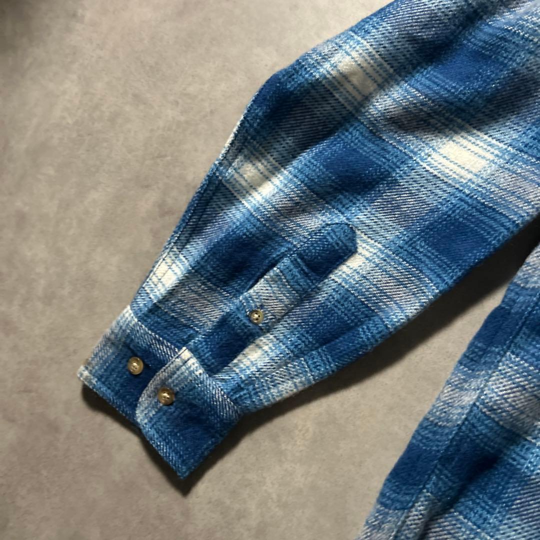 ヴィンテージ ブルー オンブレ シャドー チェック レトロ ネルシャツ