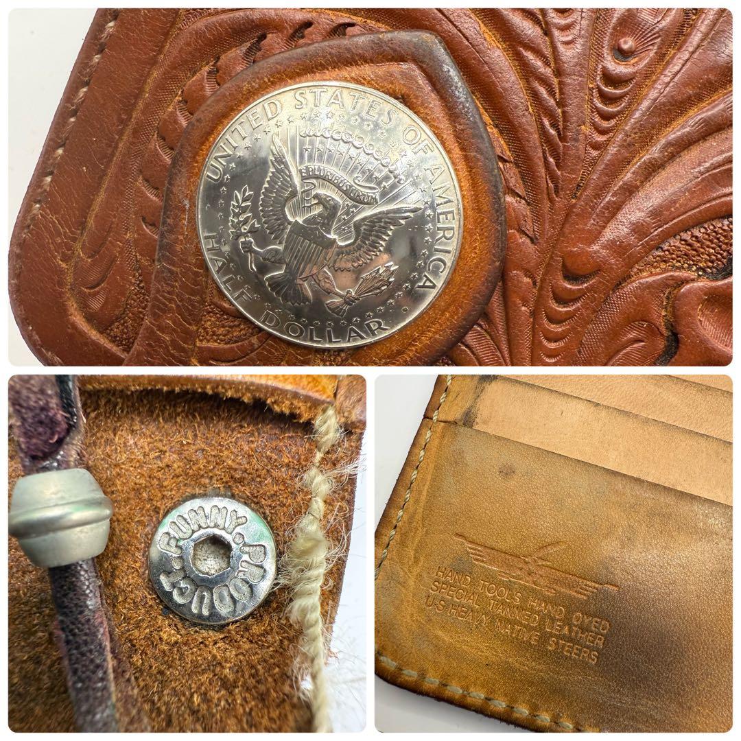 ファニー バイカーズウォレット カービングレザー シルバー金具 ブラウン